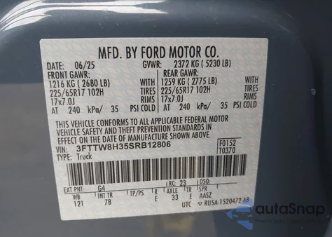 2025 Ford Maverick Xlt z USA, uszkodzony, nr VIN 3FTTW8H35SRB12806